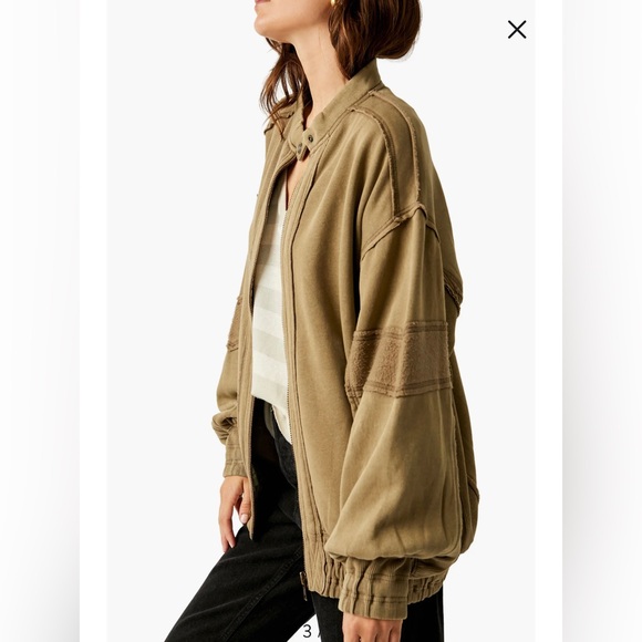 FREE PEOPLE Lou Oversized Moto Zip Fleece Jacket In Olive Stone size Small - Picture 8 of 12
